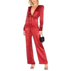 House of Harlow x Revolve V Neck Long Sleeve Vera Jumpsuit Red Polka Dot Sz S